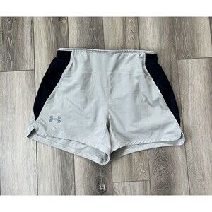 Under Armour HeatGear Fitted Lined Athletic Shorts Women’s Sz M Tan/Black